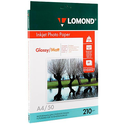 Двусторонняя глянцевая/матовая фотобумага для струйной печати "Lomond", A4, 50 листов, 210 г/м2