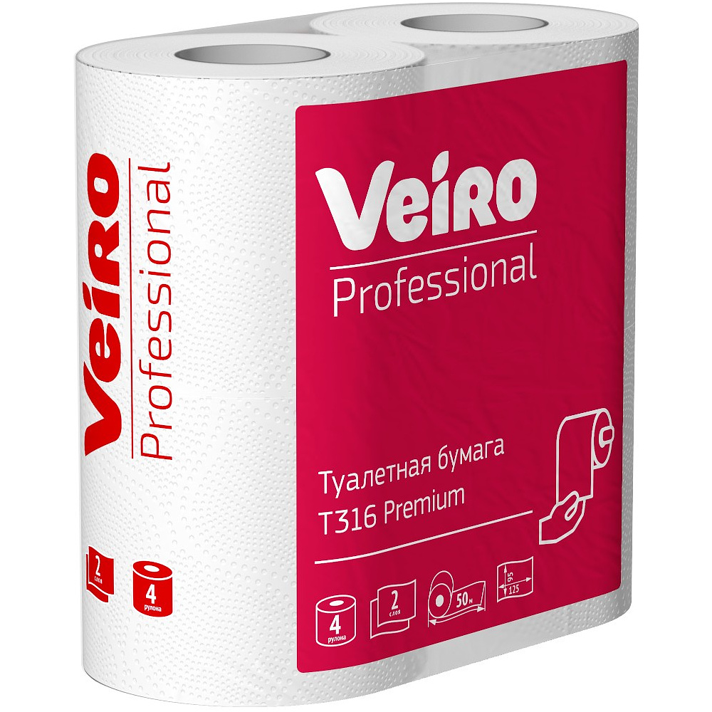Бумага туалетная Veiro Professional Premium, в стандартных рулонах, 4 рулона, 50 м, 2 слоя - 2