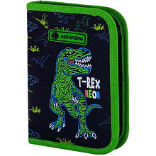 Пенал-книжка "T-Rex Neon", 1 отделение, черный, зеленый