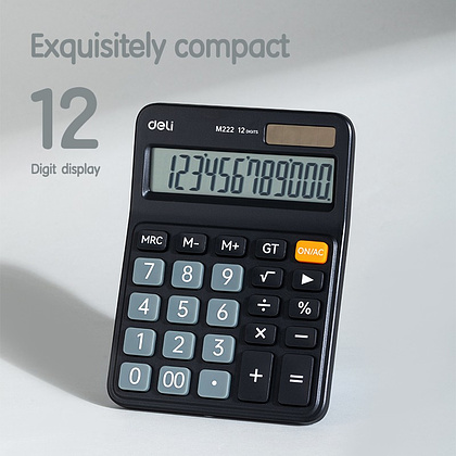 Калькулятор настольный Deli "M222", 12-ти разрядный, пластик, черный - 2