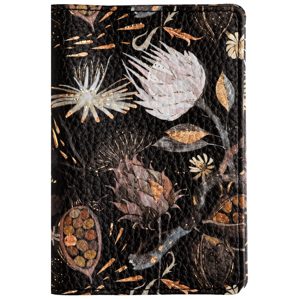 Обложка для паспорта "Flora. Ночные цветы", кожзам., черный