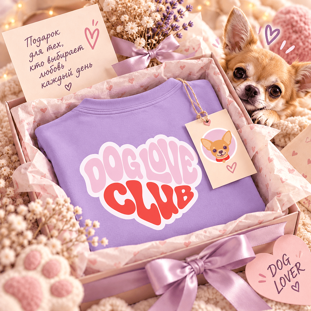 Футболка унисекс "Чихуахуа. Dog love club", XS-S, хлопок, оверсайз, лавандовый - 4