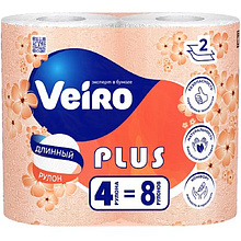 Бумага туалетная Veiro Plus, 4 рулона, 2 слоя, белый
