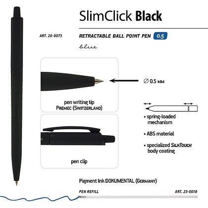 Ручка шариковая автоматическая "PointClick. Black", 0,5 мм, пластик, ассорти, стерж. синий - 3