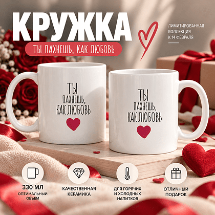 Кружка керамическая "Ты пахнешь, как любовь", 330 мл, белый