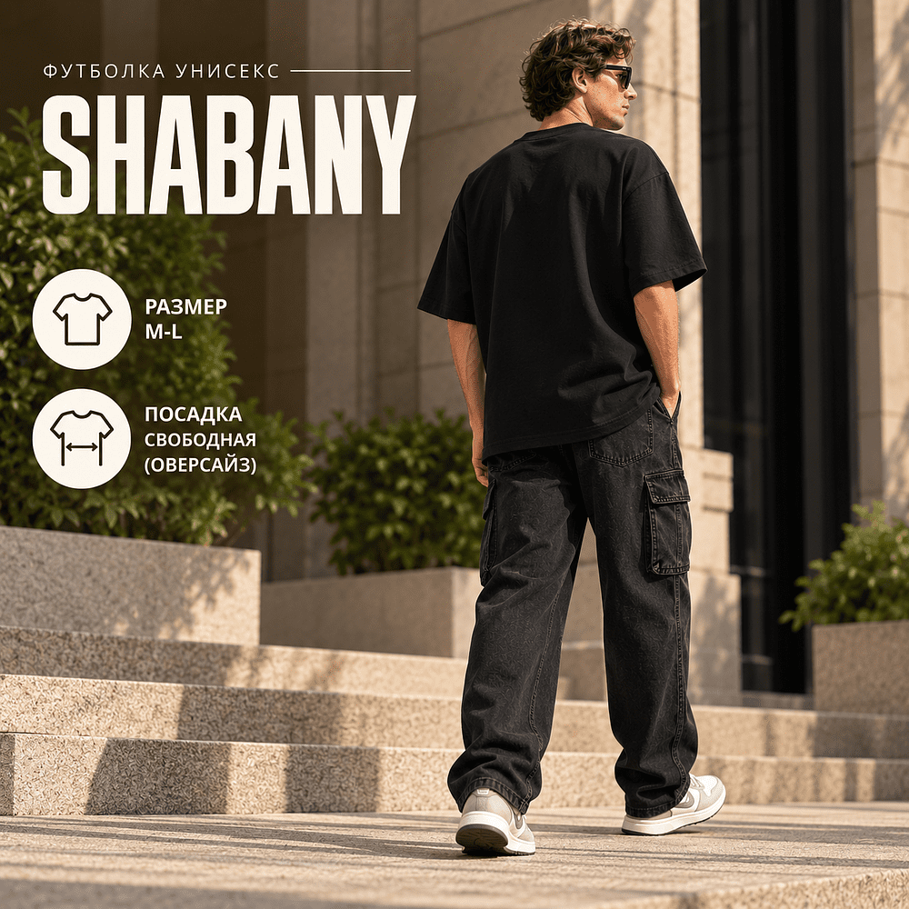 Футболка унисекс "Shabany", M-L, х/б, оверсайз, черный - 3
