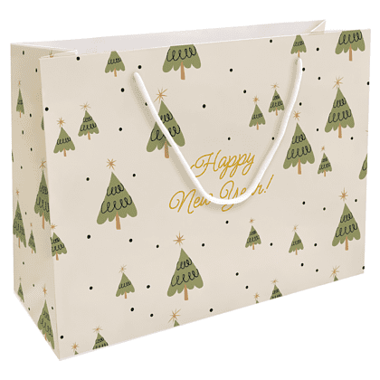 Пакет бумажный подарочный "Елки", 36х26х12 см, молочный