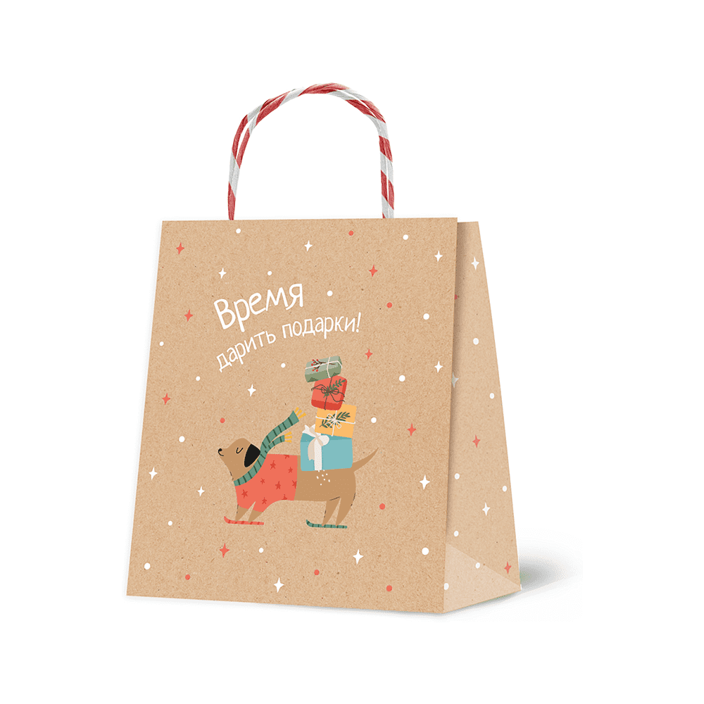 Пакет бумажный подарочный "Christmas Kraft", 16*18*8 см, ассорти - 2