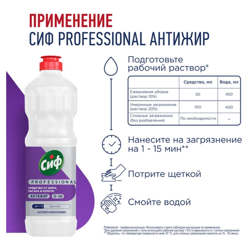Средство чистящее для кухни "Сиф Professional Антижир", 1 л, концентрат - 4
