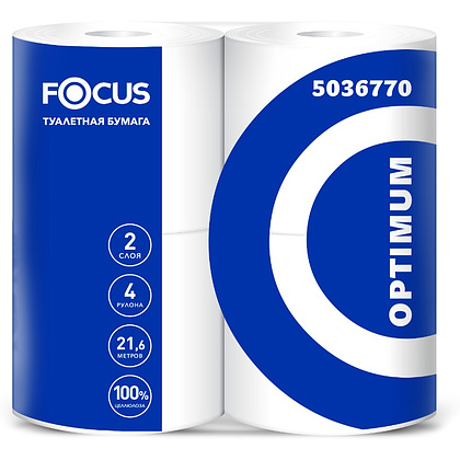 Бумага туалетная Focus Optimum, 2 слоя, 21,6 м, 4 рулона, 100% целлюлоза Бумага туалетная Focus Optimum, 2 слоя, 21,6 м, 4 рулона, 100% целлюлоза