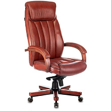 Кресло для руководителя Бюрократ "T-9922WALNUT", кожа, металл, дерево, светло-коричневый 