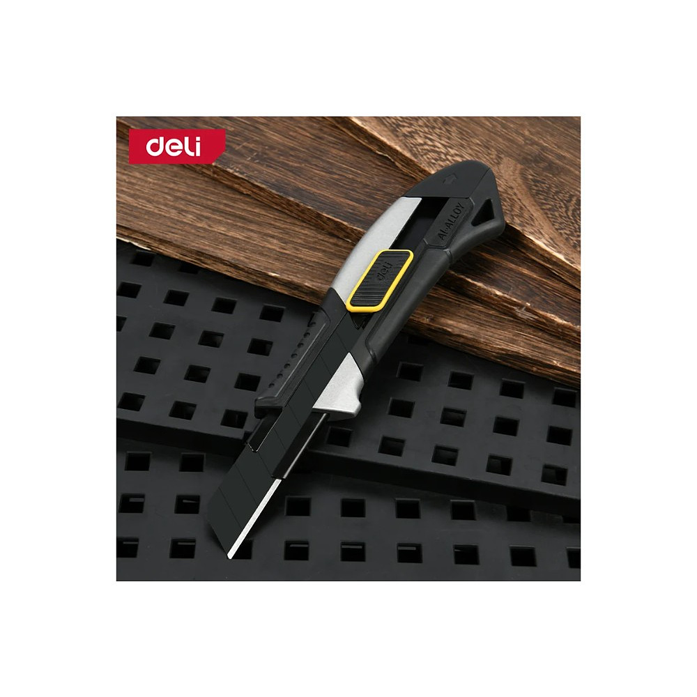 Нож строительный Deli YS EDL4256, 18 мм, корпус из алюминиевого сплава, прорезиненная рукоятка, автоблокировка - 3