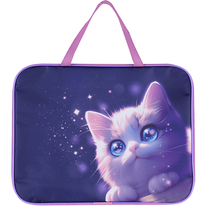 Папка для тетрадей "Love cat", А4, с ручками, молния, розовый, фиолетовый
