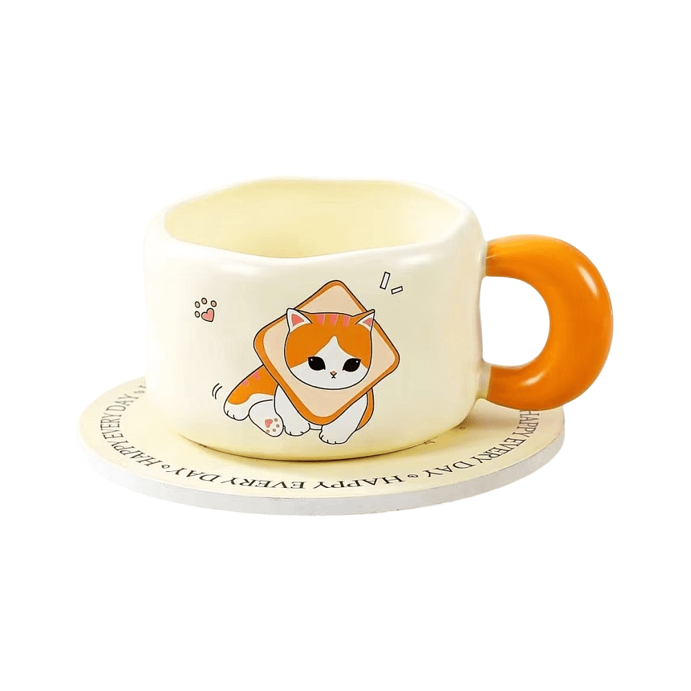 Кружка "Cat loves baking. Toast", керамика, 450 мл, бежевый, оранжевый