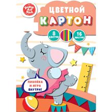 Картон цветной "Изящная гимнастка", А4, 8 цветов, 16 листов