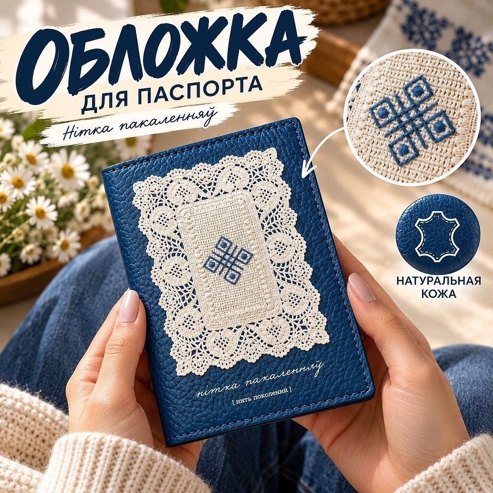 Обложка для паспорта "Нiтка пакаленняў", натуральная кожа, разноцветный - 2