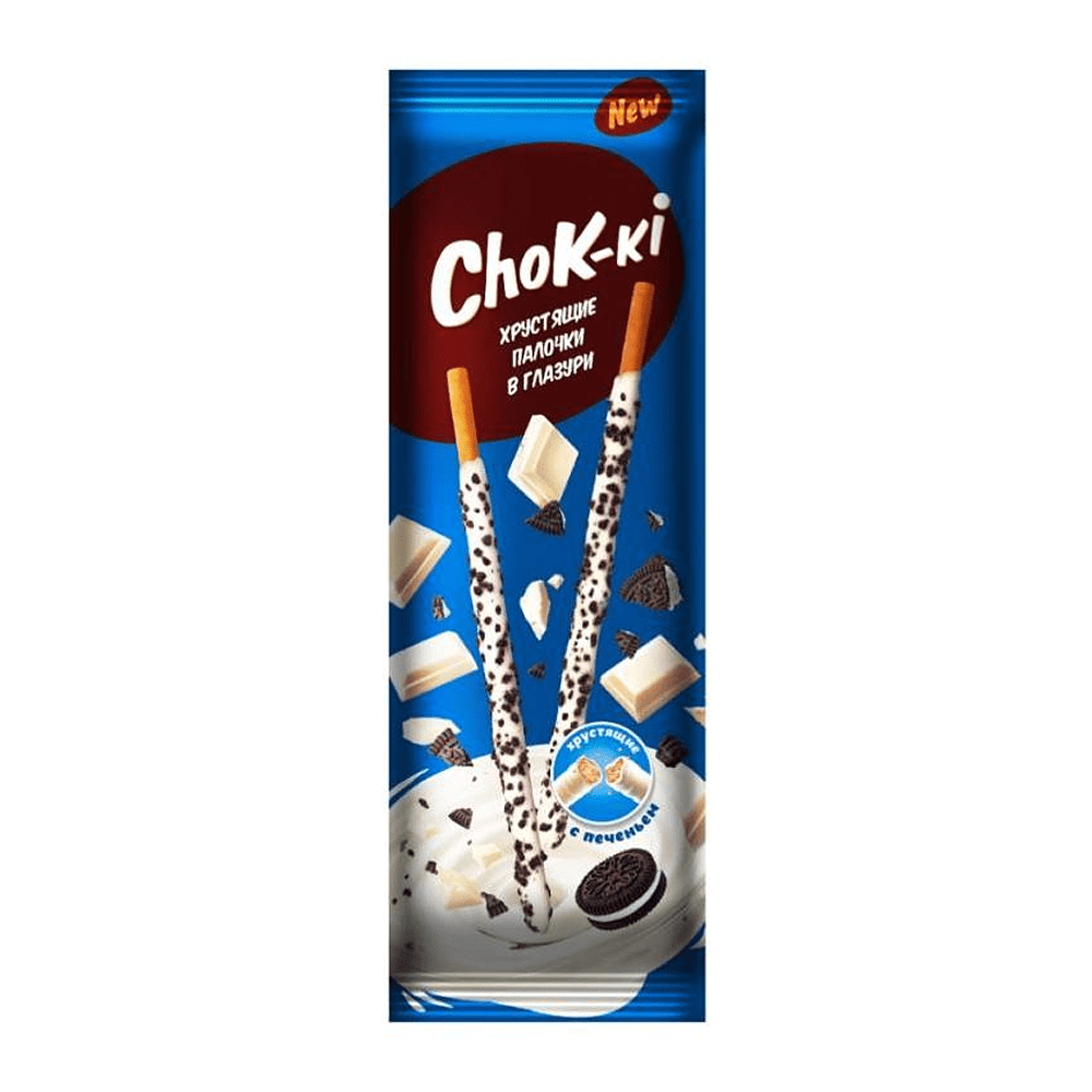 Палочки "CHOKI-KI" в белой глазури с какао печеньем, 40 гр 