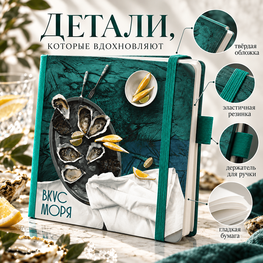 Скетчбук "Вкус моря", Алеся Скоробогатая, 12х12 см, 140 г/м2, 80 листов, изумрудный - 2