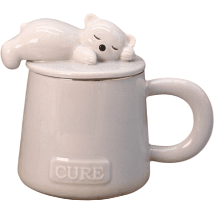 Кружка с крышкой "Cure bear", керам., 390 мл., бежевый