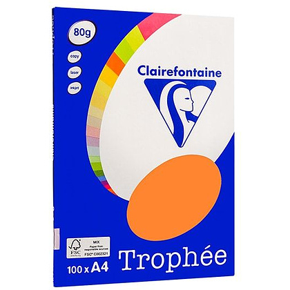 Бумага цветная "Trophée", А4, 100 листов, 80 г/м2, оранжевый неон