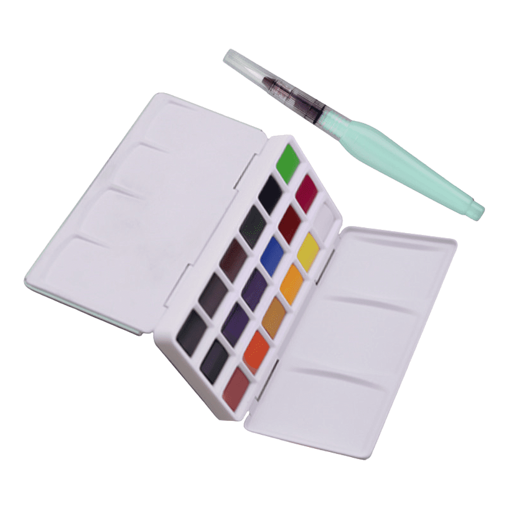 Набор для рисования акварелью "Himi Miya" (краски 18 цветов, кисть, бумага, стакан), голубой футляр - 2