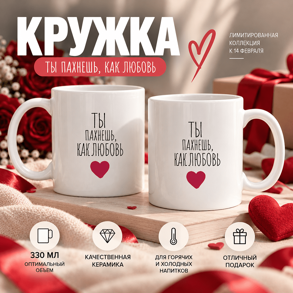 Кружка керамическая "Ты пахнешь, как любовь", 330 мл, белый
