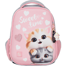 Рюкзак школьный "First Cute cats", розовый, серый