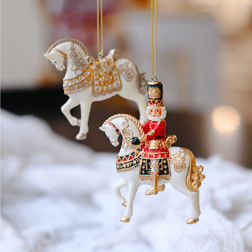 Украшение елочное "Лошадка", 7 см, каучук, белый, золотой - 2