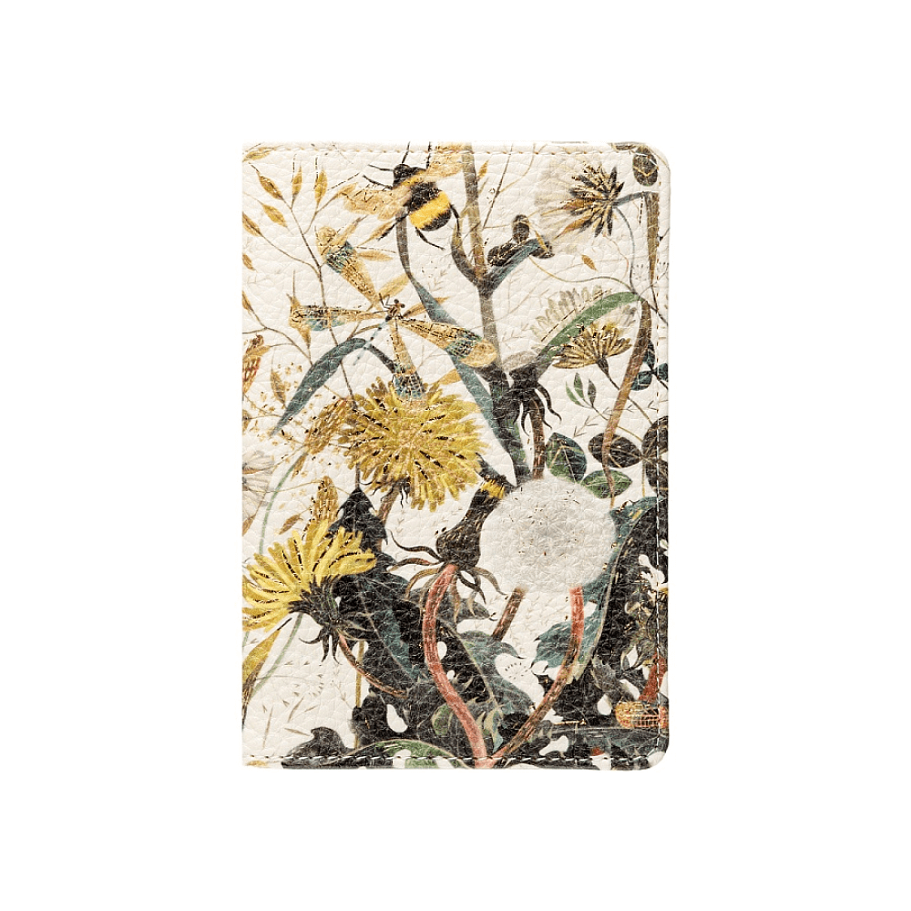 Обложка для паспорта "Flora. Одуванчики", кожзам, бежевый