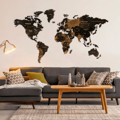Декор на стену "Карта мира" многоуровневый на стену,  L 3148, венге, 60x105 см - 4
