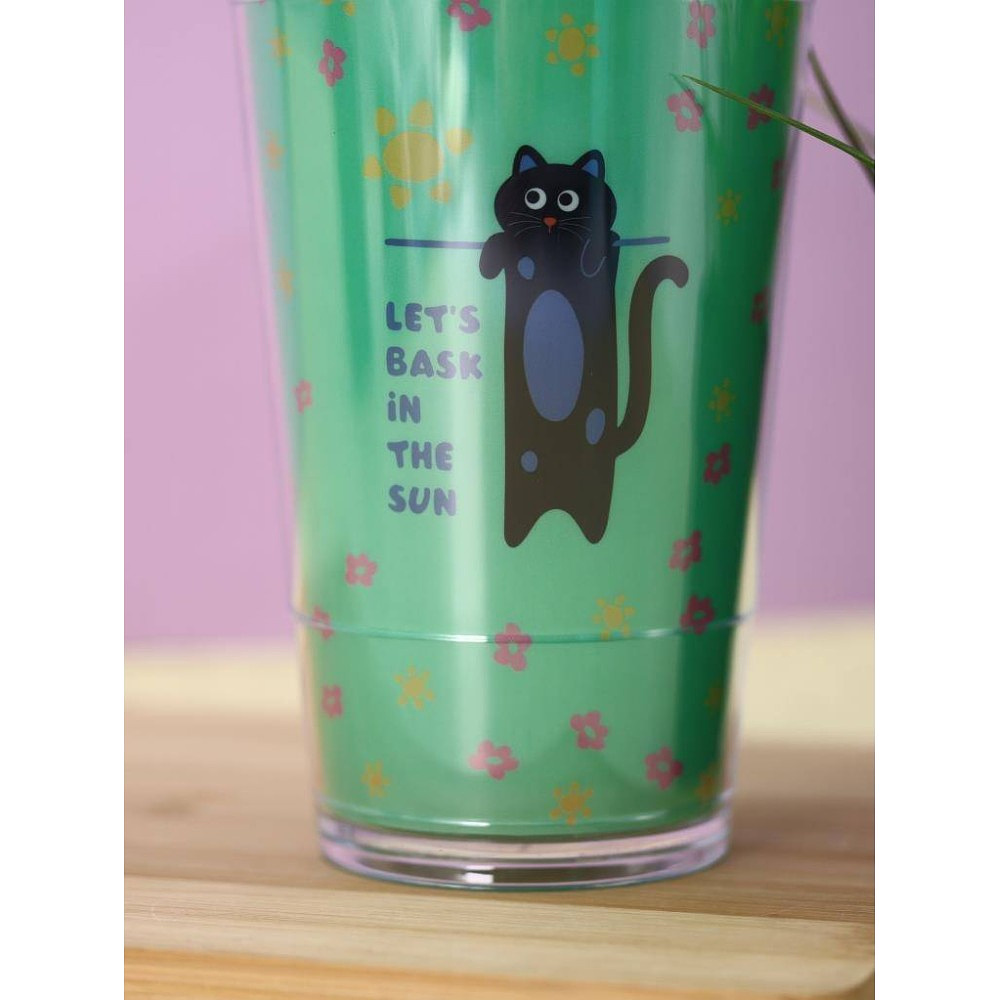 Кружка термическая "Тамблер. Kitty sun", 450 мл., пластик, с подсветкой, зеленый - 6