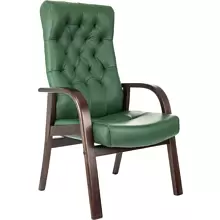 Кресло Бюрократ T-9928WALNUT-CF, натуральная  кожа, зеленый, каркас дерево 