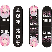 Закладка для книг "Happy Anime", 25x55 мм, на магните, черный, розовый, 4 шт