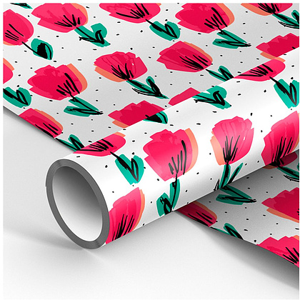 Бумага декоративная в рулоне "Red tulips", 1x0.7 м, 90 г/м2, разноцветный