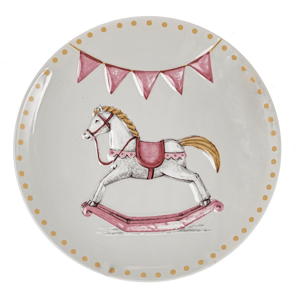 Тарелка керамическая "Лошадка", 25 см, белый, розовый