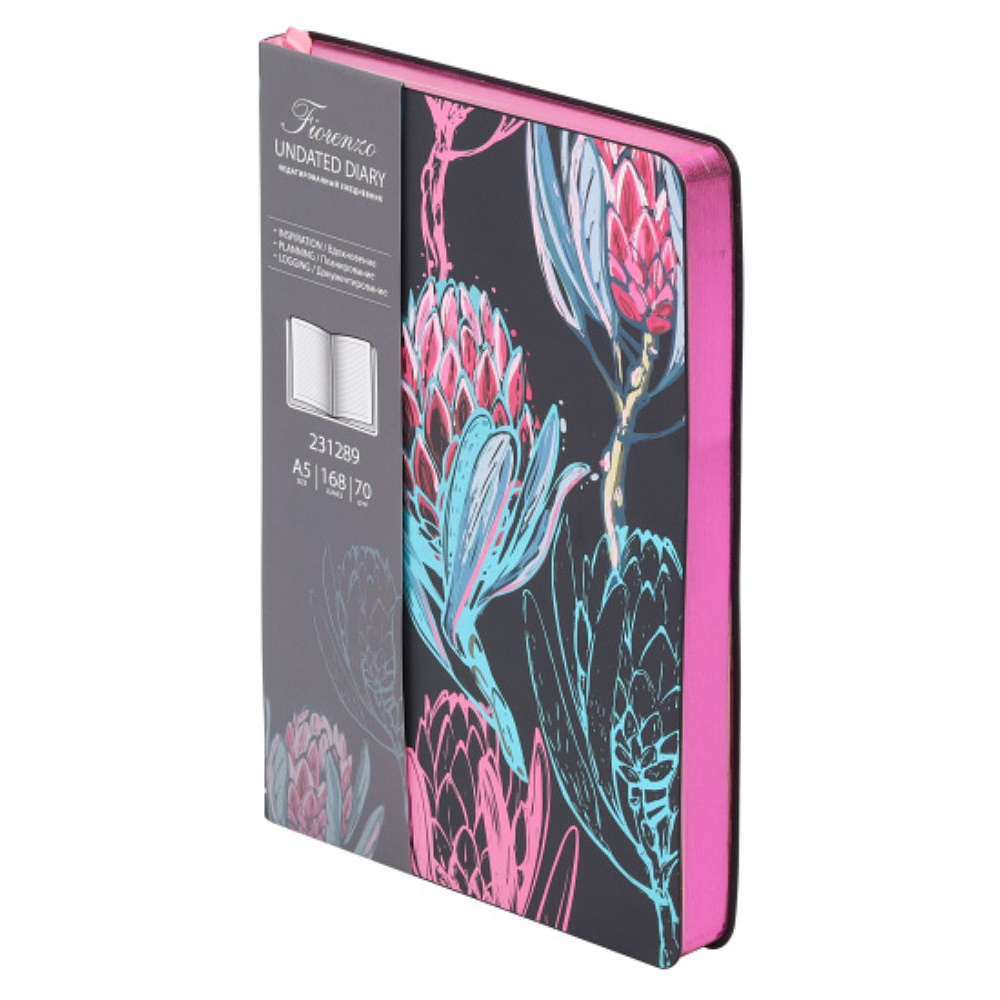 Ежедневник недатированный "FIORENZO Protea", A5, 168 листов, черный, срез розовый - 2