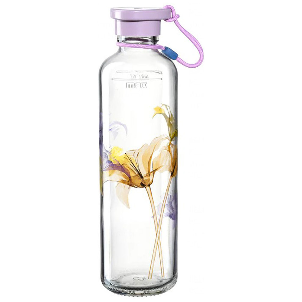 Бутылка для воды "Lilac Flower", стекло, 750 мл, прозрачный, сиреневый