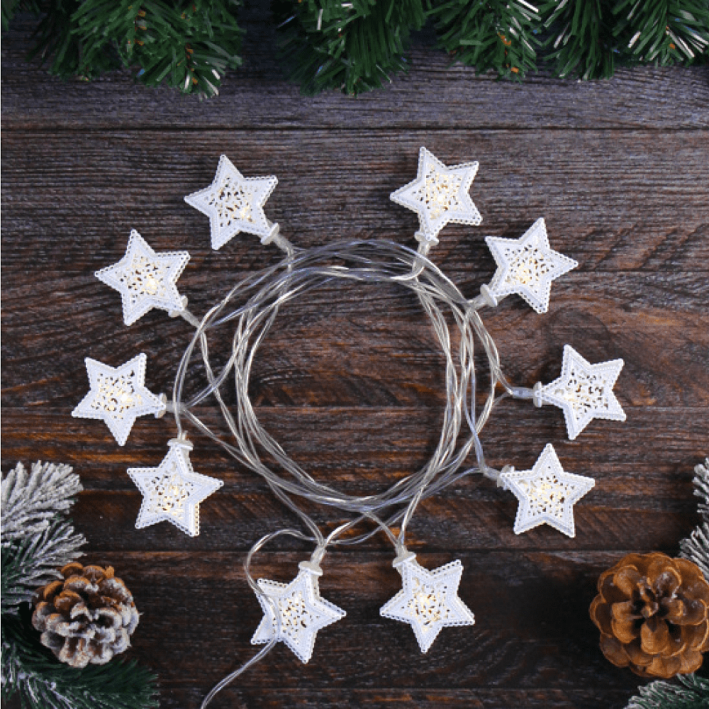 Гирлянда электрическая LED "Нить" с насадками "Ажурная звезда" 2 м, тепло-белый - 5