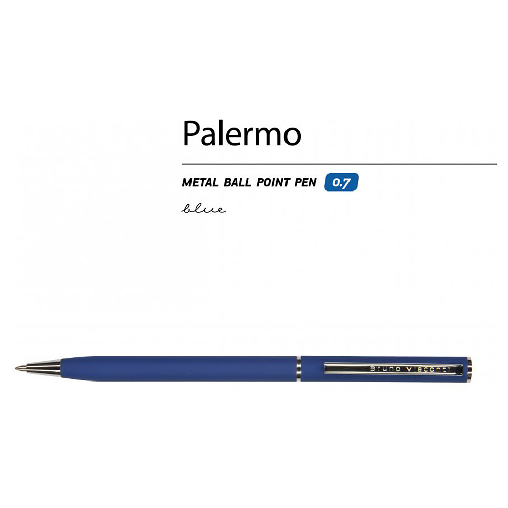 Ручка шариковая автоматическая "Palermo", 0.7 мм, синий, серебристый, стерж. синий - 4