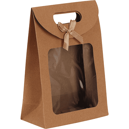 Пакет бумажный подарочный "216577", 14х21х7 см, с окном, крафт