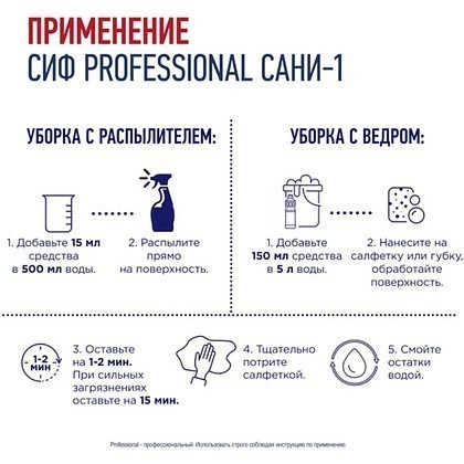 Средство чистящее для удаления известкового налета и ржавчины "Сиф Professional САНИ-1", 1 л, концентрат, кислотное - 5