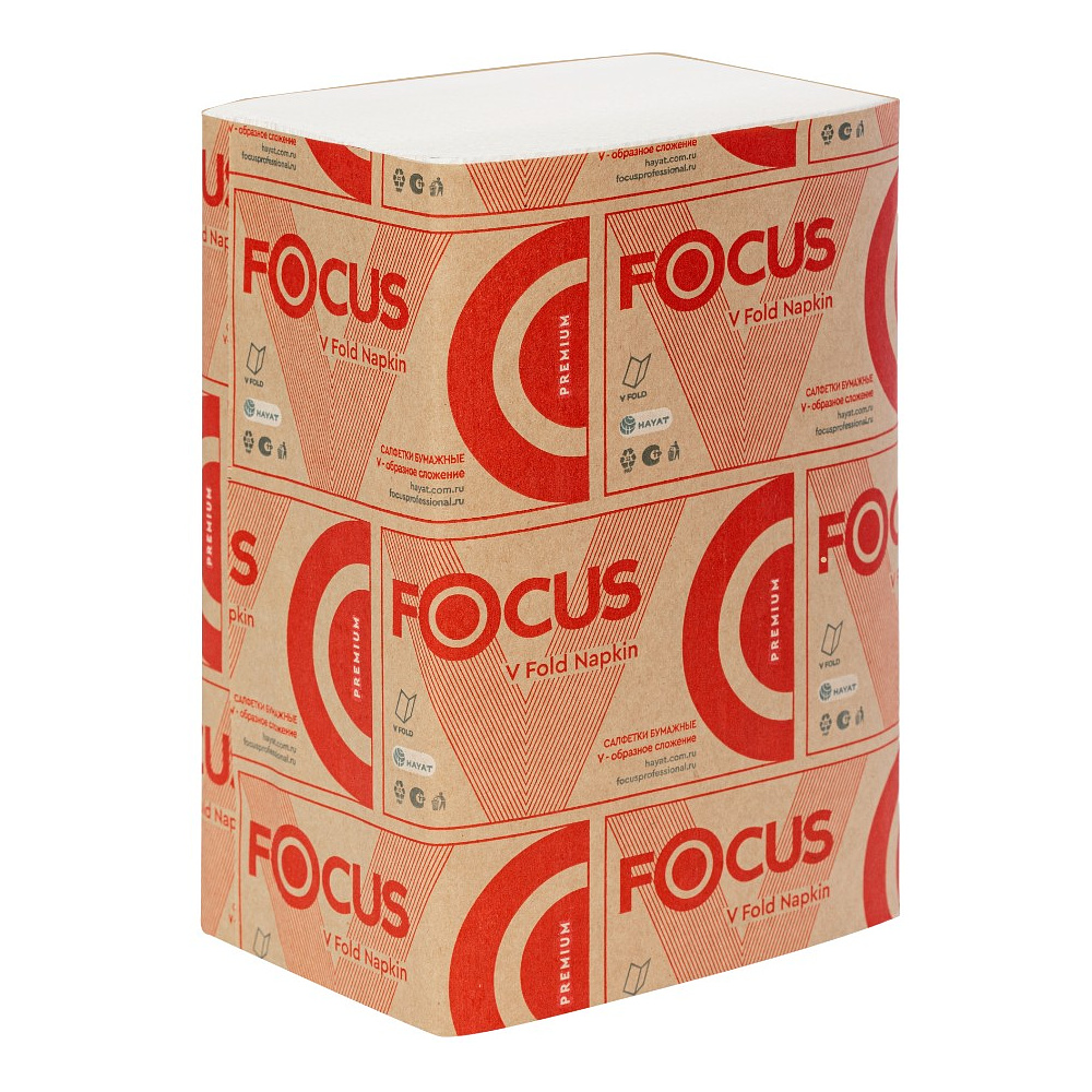 Салфетки бумажные Focus Premium, 23х16,8 см, 2 слоя, V – сложение, белый, 200 листов