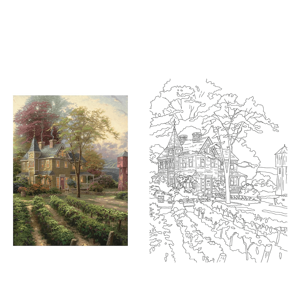 Раскраска на английском языке "Thomas Kinkade. Painter of Light. Posh. Coloring Book" - 3