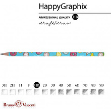 Карандаш чернографитный "HappyGraphix. Пончики", HВ, без ластика, голубой