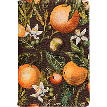 Обложка для паспорта "Flora. Paradise. Oranges", кожзам, зеленый, оранжевый