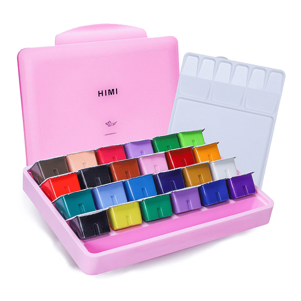 Гуашь "Himi Miya Jelly Cup", 24 цвета, 30 мл, ассорти, розовый футляр