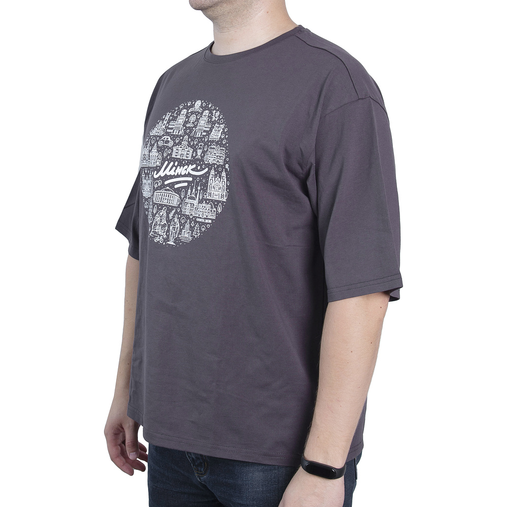 Футболка оверсайз унисекс "Минск", M-L, темно-серый - 4