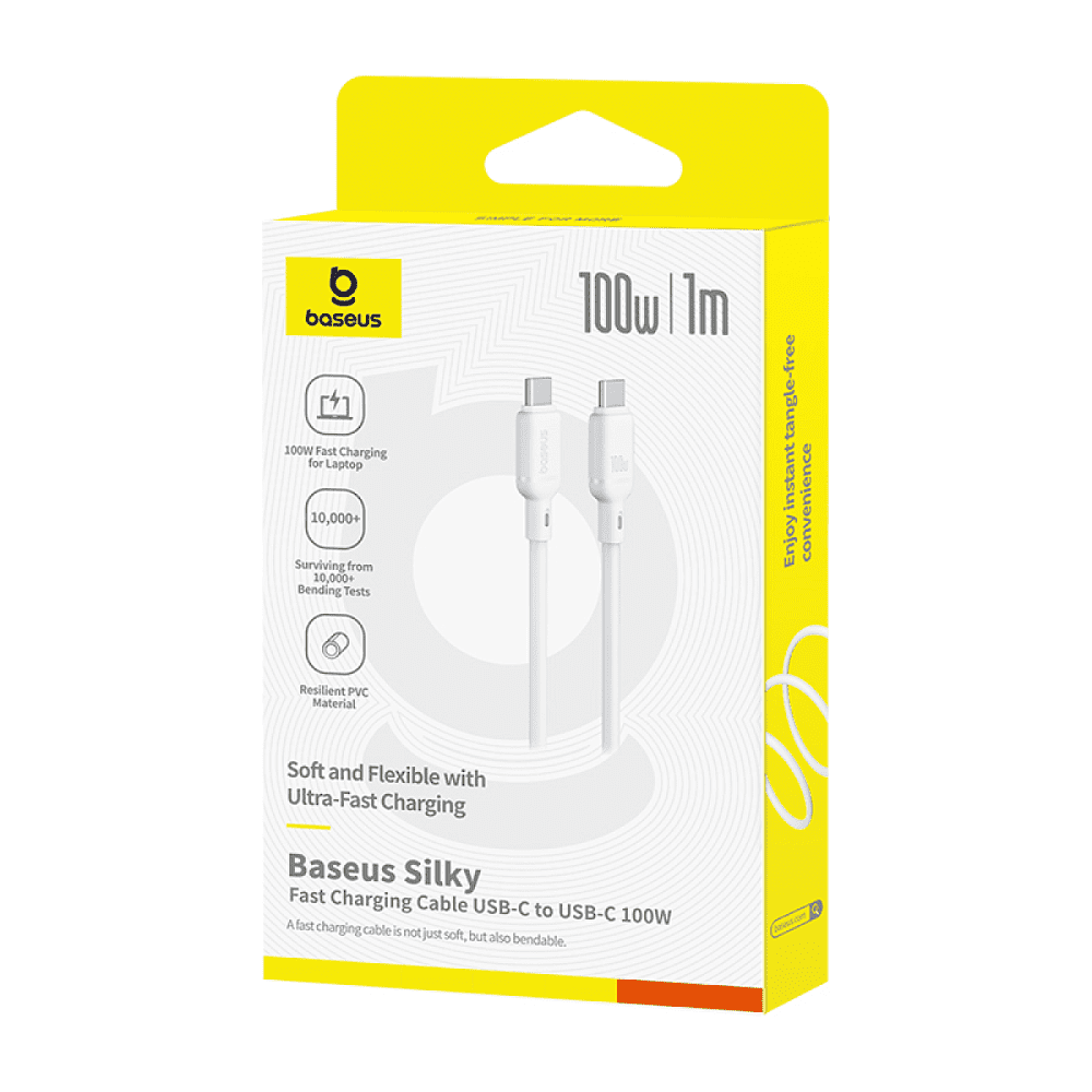 Кабель Baseus P10377704213-00, Silky Series Fast Charging Cable, Type-C to Type-C 100W, 1 м, Moon White - 4