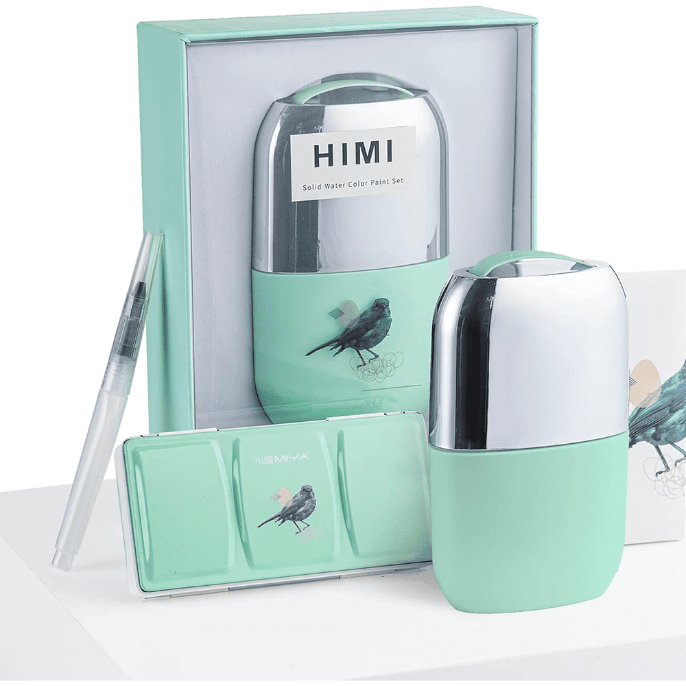 Набор для рисования акварелью "Himi Miya" (краски 18 цветов, кисть, бумага, стакан), зеленый футляр - 4