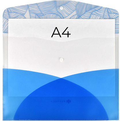 Папка-конверт на кнопке "Голубые листья", А4, голубой - 3